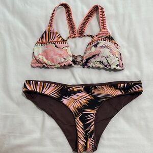Maaji Pink Black Tropical Print Bikini Set